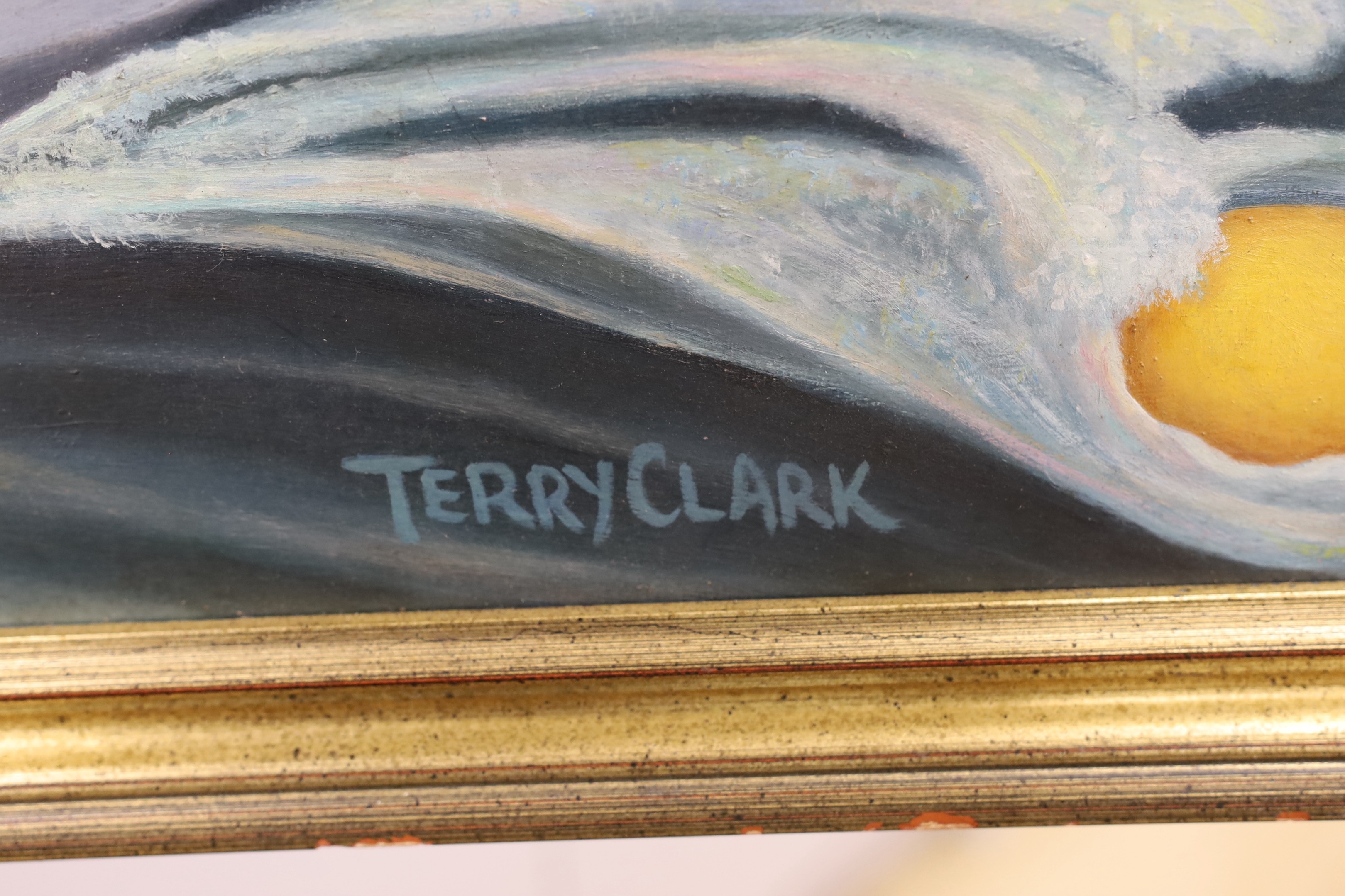 Terry Clarke (b.1932), oil on board, 'Flying Boat', signed, 42 x 60cm